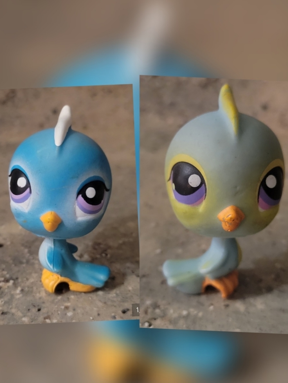 Littlest Pet Shop Set #123 & #206 Cute Blue Parakeets Bird Figurines - GUC
